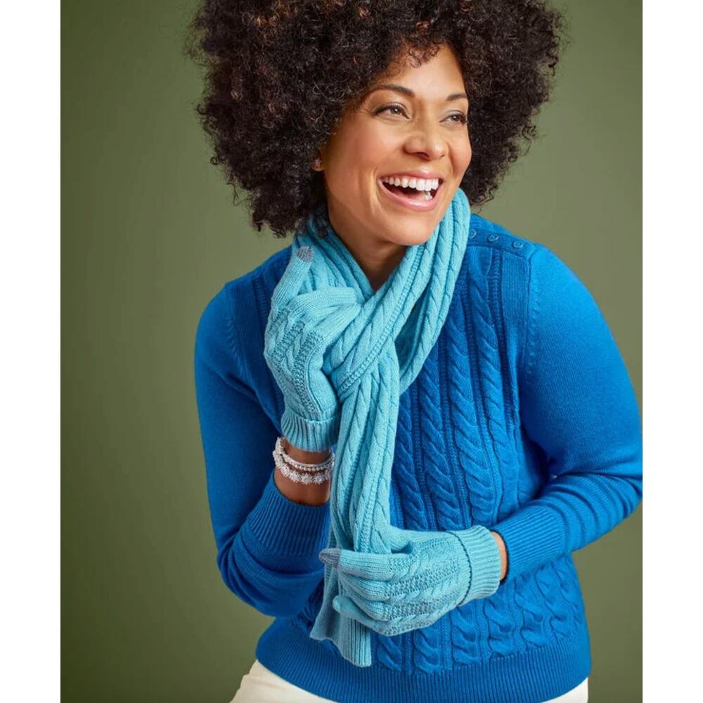 Talbots Soft Cable Knit Crewneck Sweater Blue Size L - Picture 2 of 11